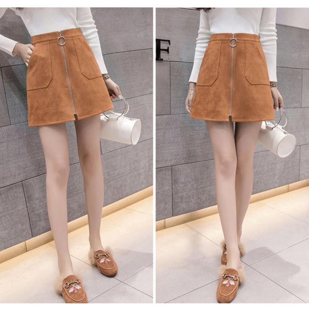 Orange Brown Faux Suede Skirt - Picture 3 of 5